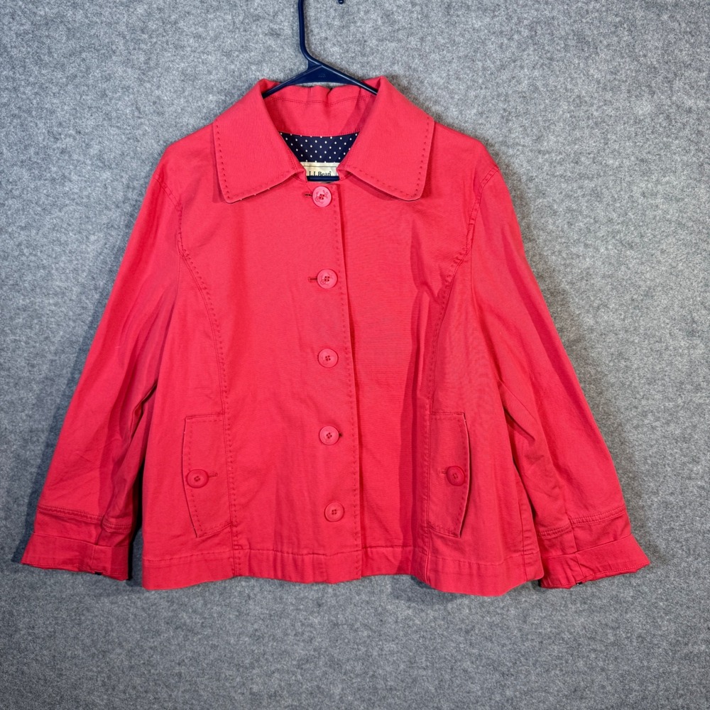 LL Bean Seaside Jacket Womens XL Petite Pomegranate Nautical‎ Anchor Embroidered